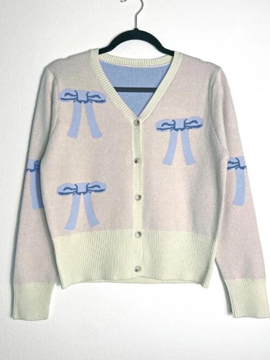 Cropped knit bow cardigan
