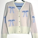 Small Blue Cropped knit bow cardigan