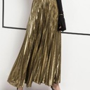 XL Yellow Metallic Pleated Maxi Skirt