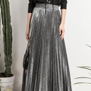 Small Silver Metallic Pleated Maxi Skirt