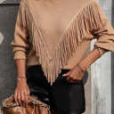 Small Beige Fringe turtleneck sweater
