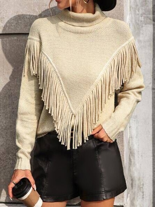 Fringe turtleneck sweater