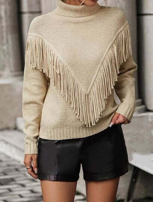 Fringe turtleneck sweater