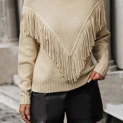 Fringe turtleneck sweater