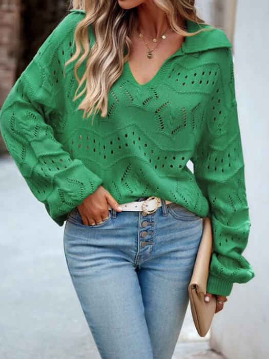 Knit long sleeve polo sweater