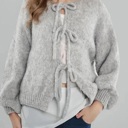 Small Gray V-neck front tie Cardigan	