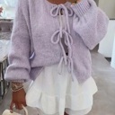 Small Purple V-neck front tie Cardigan	