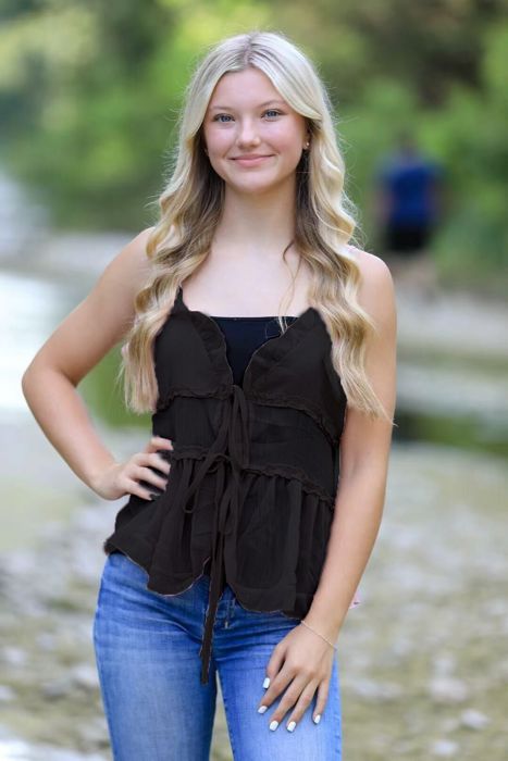 Ruffled front tie blouse