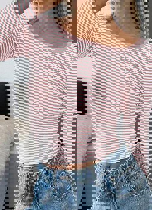 Striped long sleeve open back shirt