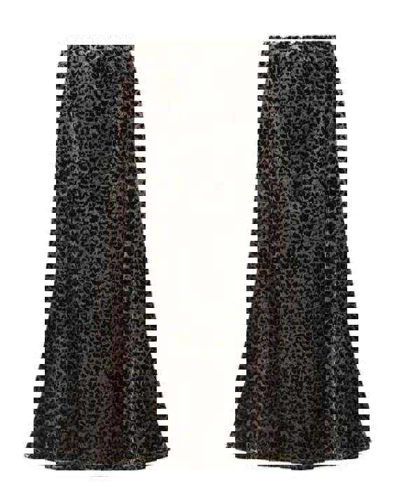 Velvet leopard midi skirt