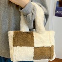 Brown Fuzzy Checkered Shoulder Bag