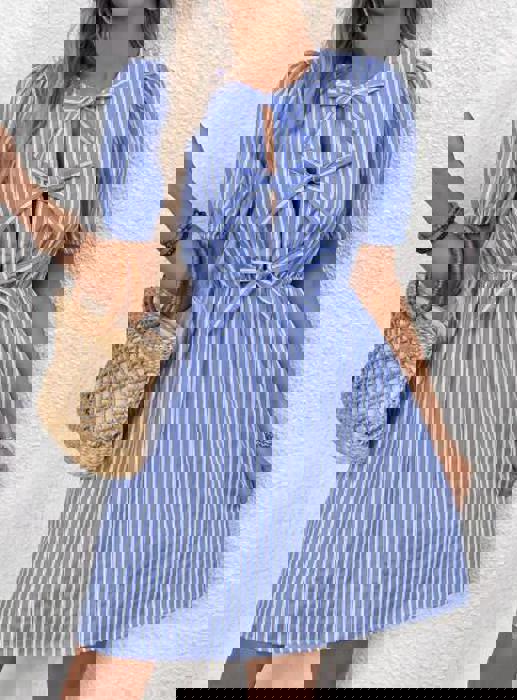 Miss Sparkling Bow Detail Keyhole Neck Puff Sleeve  Mini Dress