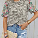  Miss Sparkling Floral Patchwork Short-Sleeve Top