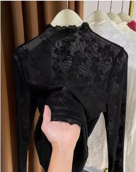 Miss Sparkling Mesh bow printed long sleeve top