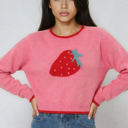  Miss Sparkling Strawberry Print Knit Sweater