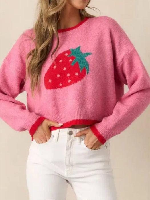 Miss Sparkling Strawberry Print Knit Sweater