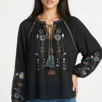 Miss Sparkling Bohemian Embroidered Floral  Blouse
