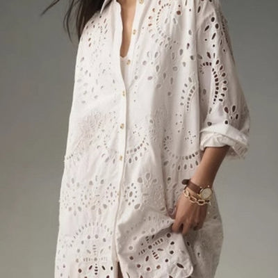 Eyelet Embroidery Long Sleeve Shirt