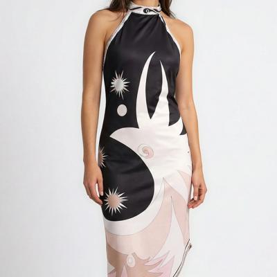 Miss Sparkling Satin Halter Neck Open-Back  Midi Dress