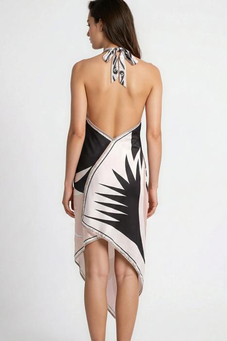 Miss Sparkling Satin Halter Neck Open-Back  Midi Dress