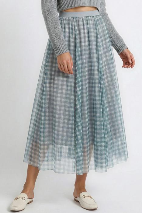 Plaid Tulle Midi Skirt