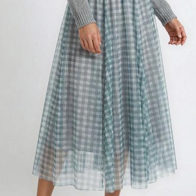 Plaid Tulle Midi Skirt