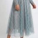 Plaid Tulle Midi Skirt