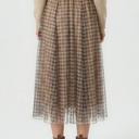  Plaid Tulle Midi Skirt