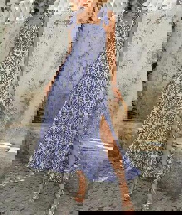 Miss Sparkling Mediterranean Print Maxi Dress