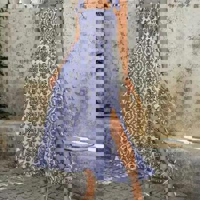 Miss Sparkling Mediterranean Print Maxi Dress