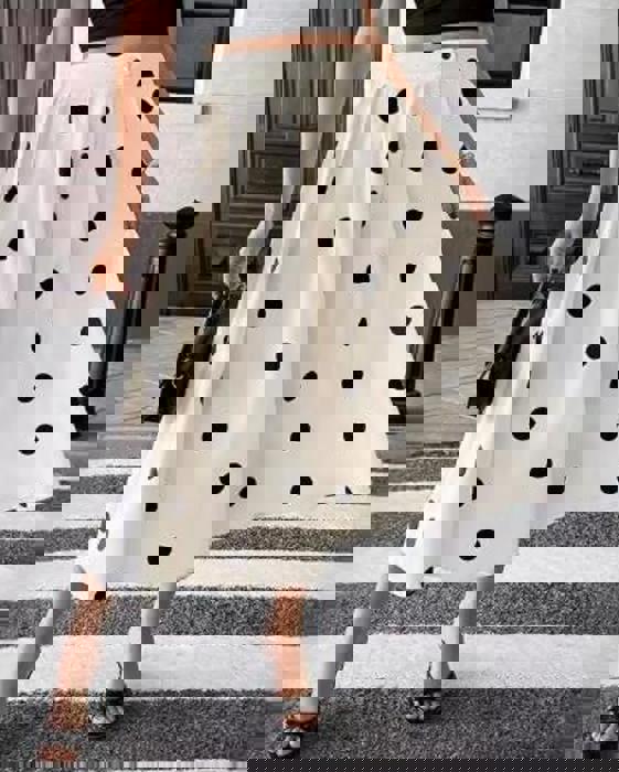 Miss Sparkling Retro Polka Dot Button-Front Midi Skirt