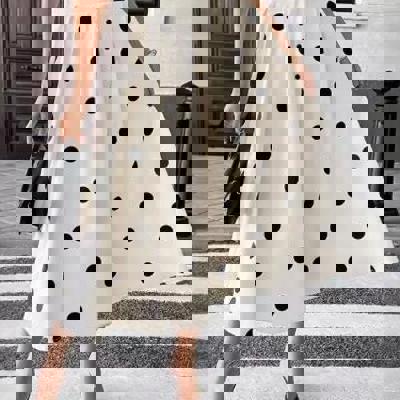 Miss Sparkling Retro Polka Dot Button-Front Midi Skirt