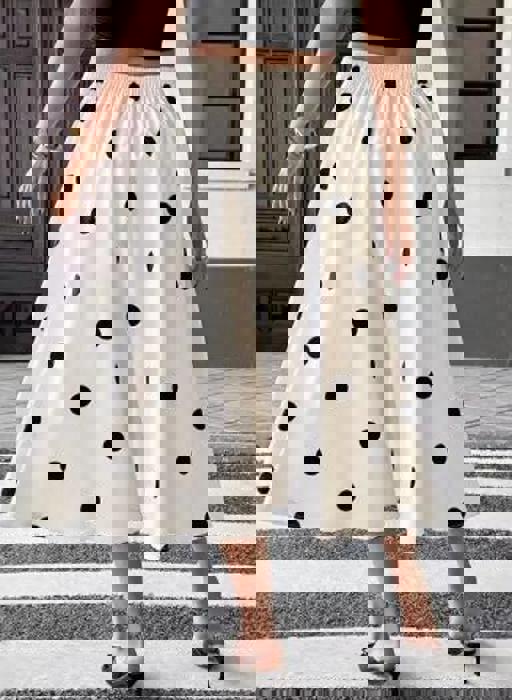 Miss Sparkling Retro Polka Dot Button-Front Midi Skirt