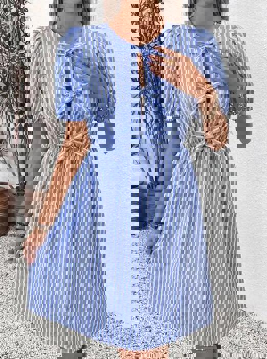 Miss Sparkling Bow Detail Keyhole Neck Puff Sleeve  Mini Dress