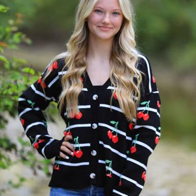 Striped cherry knit cardigan