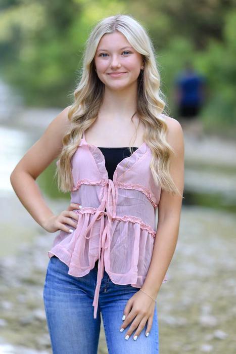 Ruffled front tie blouse