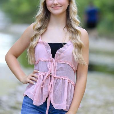Ruffled front tie blouse