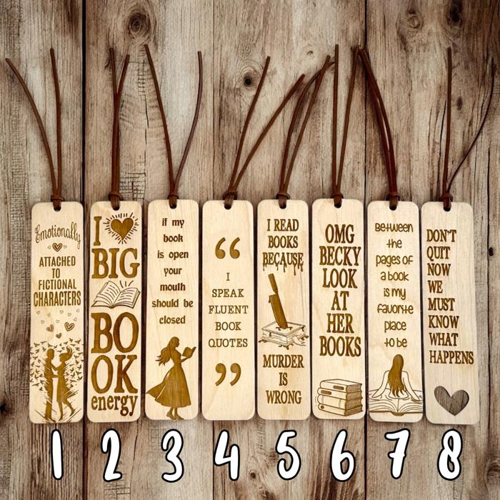 Choose 3 Bookmarks Engraved Wooden Bookmark with Leather Tassel – Personalized Bookish Gift for Readers & BookTok Fans