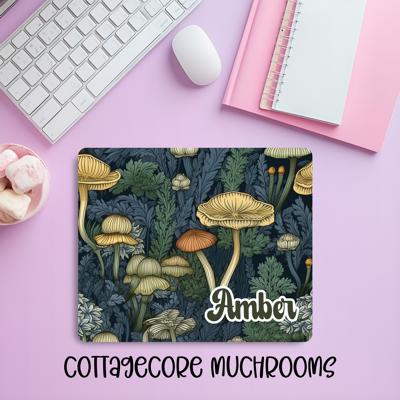 Personalized Cottagecore Mushroom Mousepad – Custom Name Whimsical Fungi Desk Mat