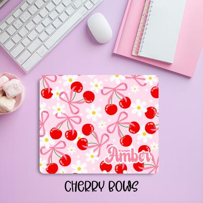 Custom Preppy Cherry & Bow Mousepad – Personalized Name Coquette Pink Aesthetic Desk Mat