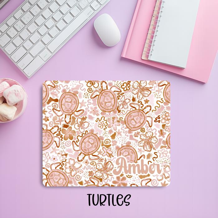 Personalized Vintage Turtle Mousepad – Personalized Name Hand-Drawn Ocean Desk Mat