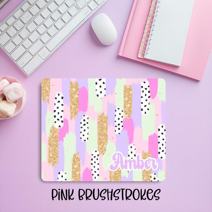 Custom Preppy Pink Brushstroke Mousepad – Personalized Name Trendy Aesthetic Desk Mat