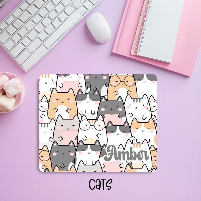 Custom Cute Cartoon Cat Mousepad – Personalized Name Kawaii Desk Mat