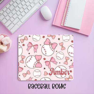 Custom Pink Baseball Coquette Mousepad – Personalized Name Preppy Sports Aesthetic Desk Mat