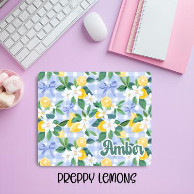 Custom Gingham Lemon Mousepad – Personalized Name Preppy Cottagecore Desk Mat