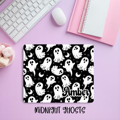 Custom Midnight Black Ghosts Mousepad – Personalized Name Spooky Aesthetic Desk Mat