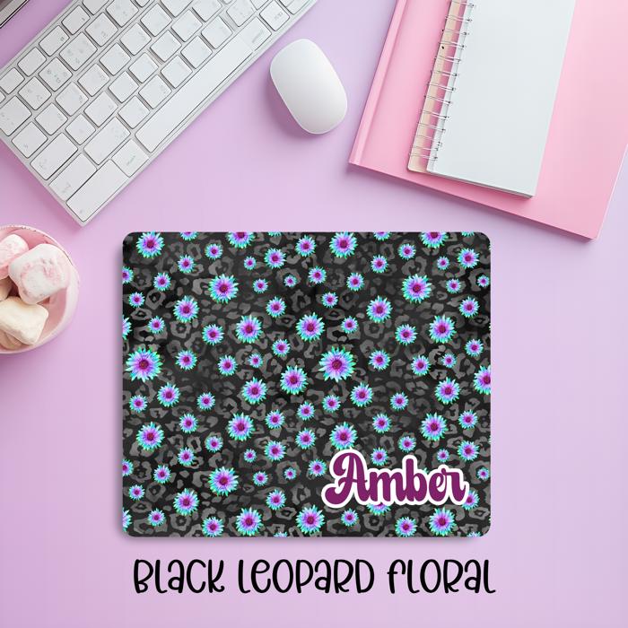 Black Leopard Floral Mousepad – Stylish & Bold Desk Accessory for Work & Gaming