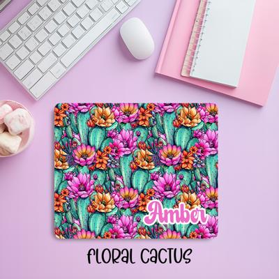 Custom Floral Cactus & Succulent Mousepad – Personalized Name Botanical Desk Mat