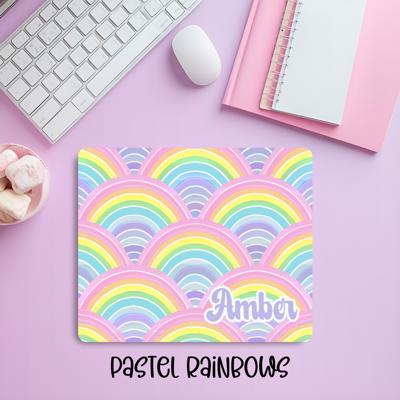 Custom Pastel Rainbow Mousepad – Personalized Name Soft Aesthetic Desk Mat