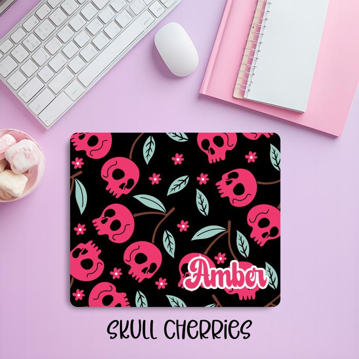 Personalized Skull Cherry Mousepad – Unique Gothic Desk Accessory for Work & Gaming